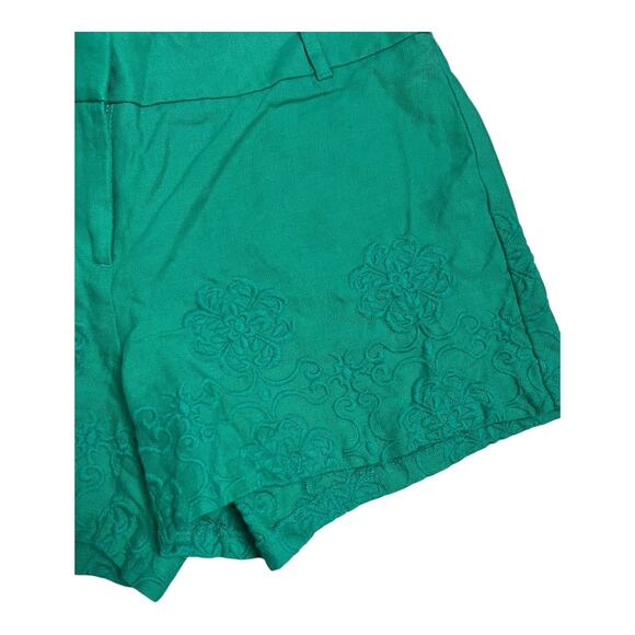 LOFT Womens Shorts Green Linen 2 Embroidered Preppy Twee Summer - Picture 2 of 5